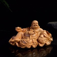 9cm New Wood Carved Maitreya Buddha Figurine Chinese Style Car Decor Collectible