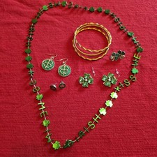 Lot Of St. Patrick's Day Jewelry Earrings Bangle Bracelets Necklace Irish Green