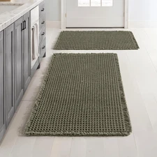 Set of 2 Waffle Bathroom Rugs, Super Absorbent Non Slip Bath Rugs, Machine Washa