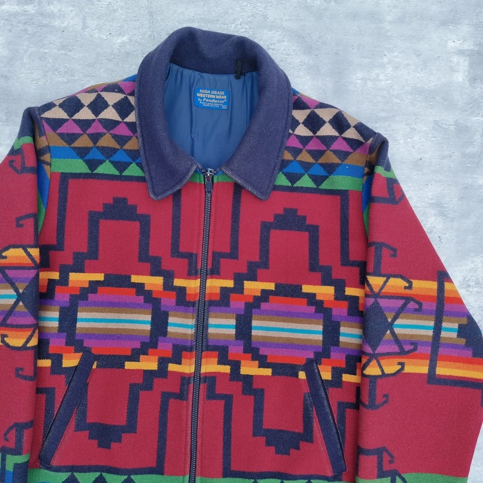 Vintage 80s Pendleton High Grade Western Aztec Wool Jacket Mens Large Made In US - Image 4 of 4