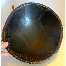 Primitive Hand Carved w Decorations Wood Bowl 