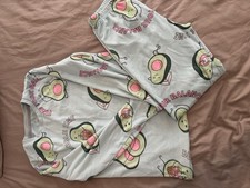 Primark Avocado Graphic Print Pyjama Set, Blue Cotton Jersey , aged 9-10 years