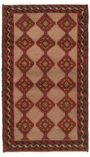 Vintage Geometric Area Rug 3'2" x 5'10" Traditional Hand-Knotted Wool Carpet