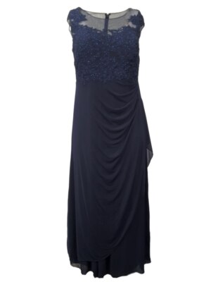 DECODE 18 Damen Blau Bestickt Illusion Abend Chiffonkleid #183088 16 Nwt