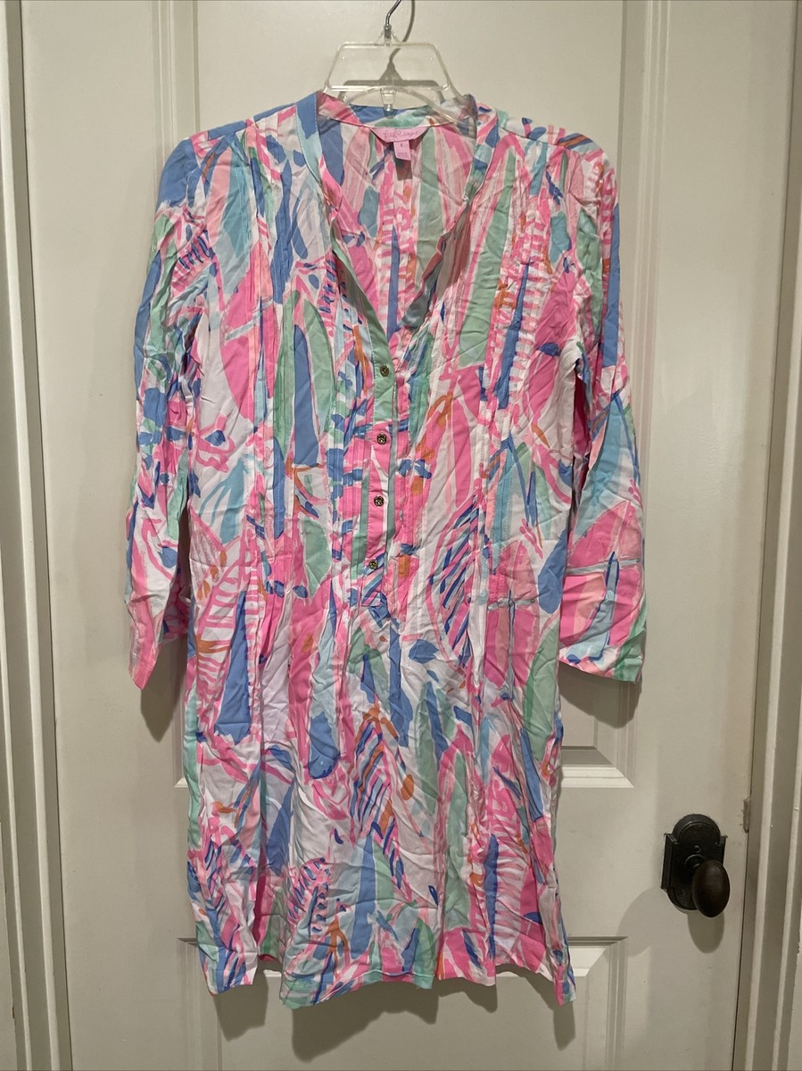 Lilly Pulitzer Beach Cruise Vacation Button Shirt Dress Pink Blue Size Small
