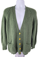 Salvatore Ferragamo Cashmere Heavy Thick Ribbed Cardigan Sweater Green M Italy