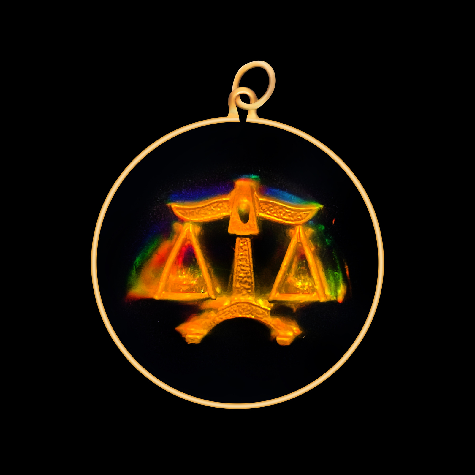 9ct Gold Hologram Pendant - Zodiac Libra Justice Scales (Medium) - No Chain