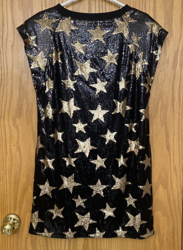 Mini vestido negro lentejuelas para mujer Gabrielle Union estrellas doradas talla M bolsillos - Imagen 3 de 15