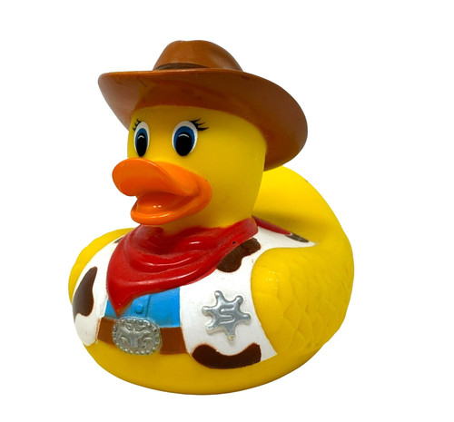 MUNCHKIN HOT Yellow Cowboy Rubber Duck Western 2005 PVC Bath Toy 3" Cruiser