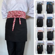 1x Japanese Cuisine Half Apron Double Pockets with Colorful Patchwork Waistband