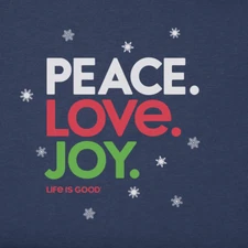 NWT Women's Life is Good Peace Love Joy Christmas Blue LS Crusher Tee