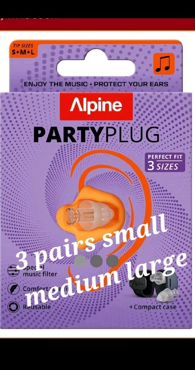 Alpine Hearing Protection Party Earplugs PARTYPLUG  Translucent 3 Pairs In Box