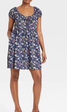 New Ladies' Target Universal Thread Navy Blue Floral X/S Day Dress NWT
