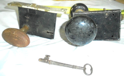 Antique LOT OF 2,  LOCKS & PORCELIN Door Knobs,