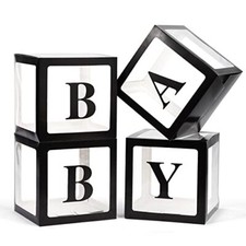 Baby Boxes with Letters for Baby Shower, 4 Transparent Balloon Boxes with Let...