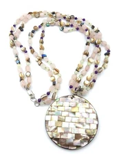 Jay King DRT Sterling Mother of Pearl Rose Quartz Beaded 2 Strand Necklace 925