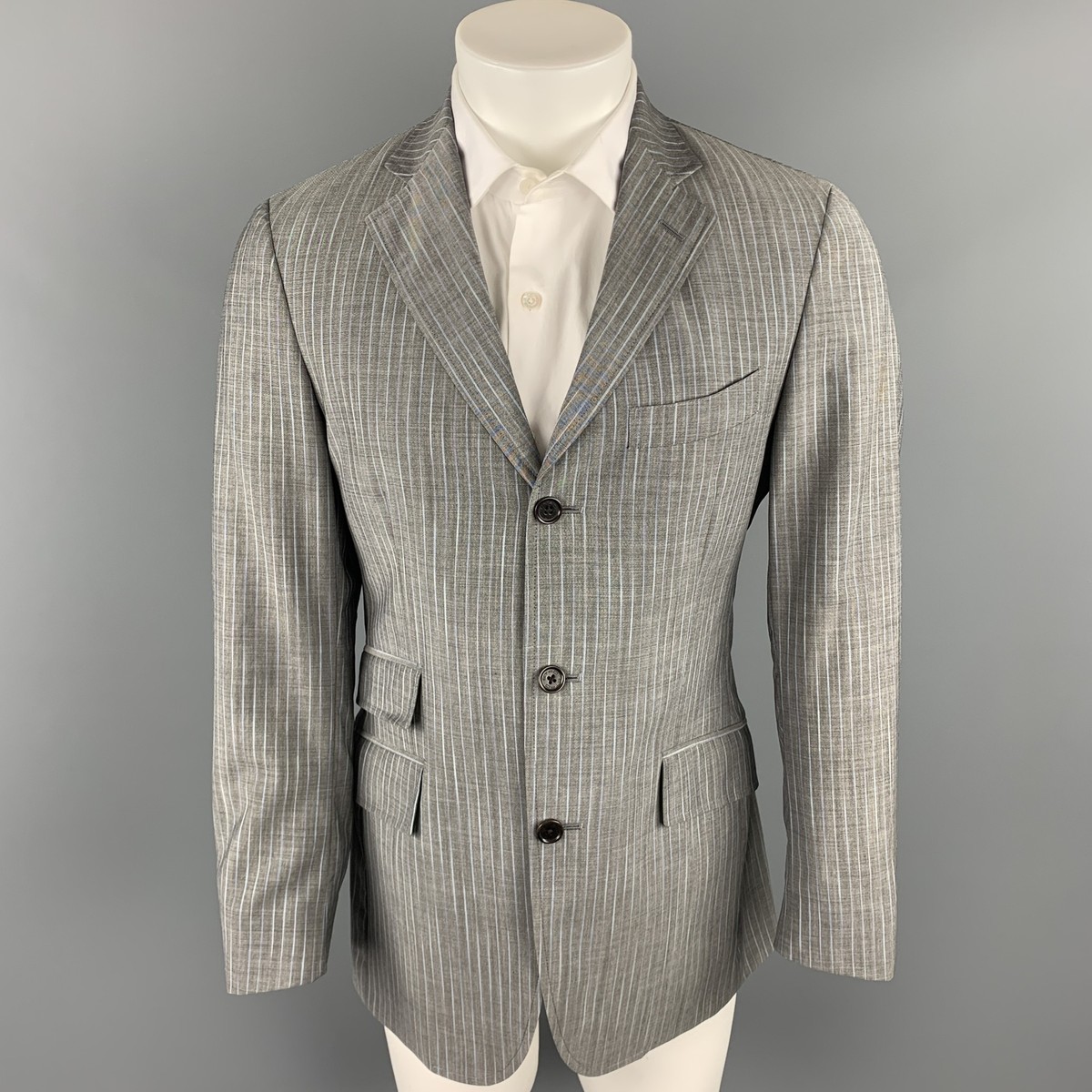 ETRO Size 38 Grey Stripe Wool Mohair Notch Lapel Suit | eBay 