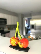 Large Two Cherries Together Sculptures Hand Crafted Wood Home Decor