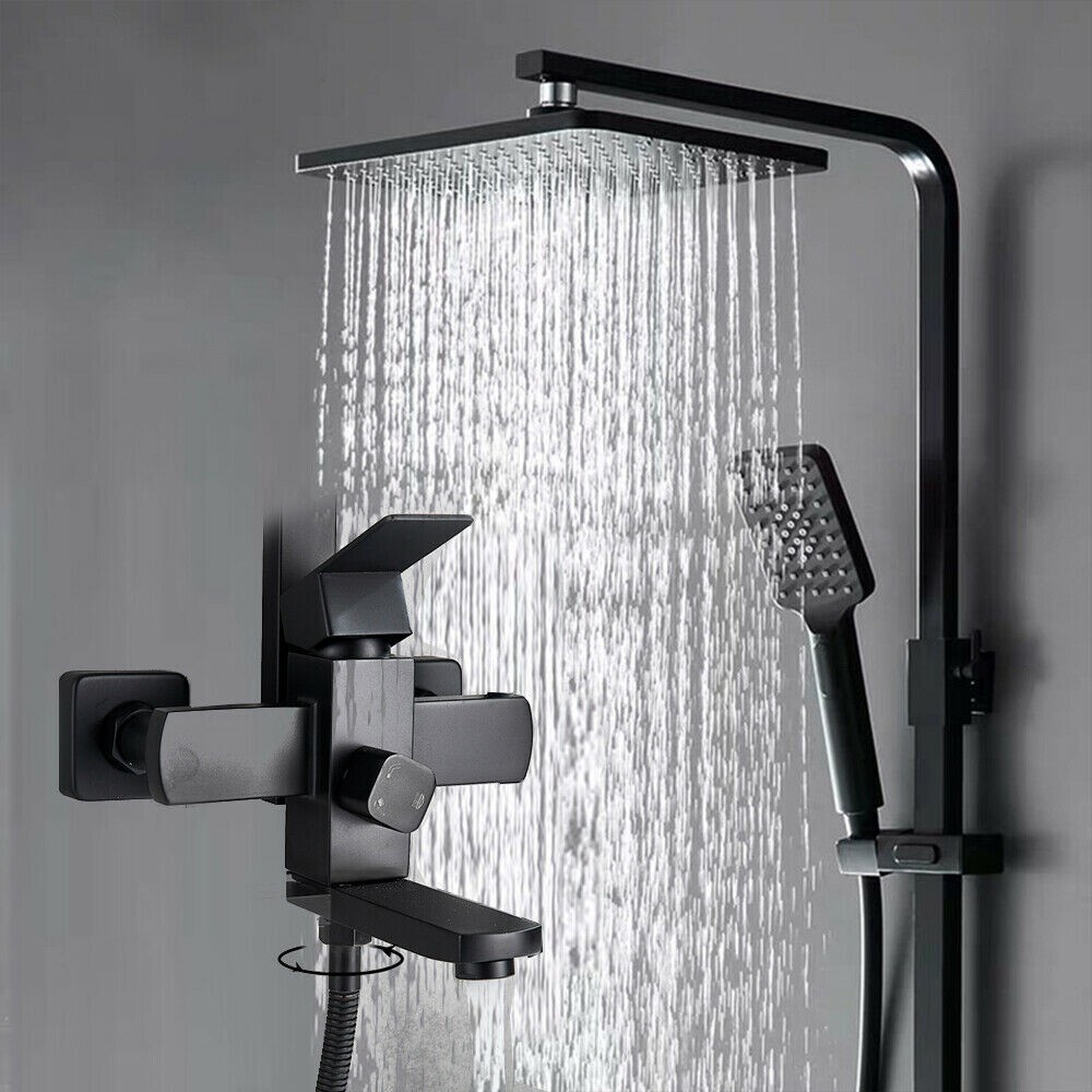 Holispa Duschsystem Schwarz – Mit 25,4 Cm Regenduschkopf & Handbrause, Wandmontiert