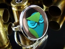 Paper Craft Owl Ring - Teal Fantasy Handmade Silver Adjustable Ring