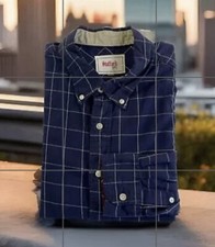 Stafford Mens Dress Shirt Size L Navy Blue Check Pattern Long Sleeve EUC