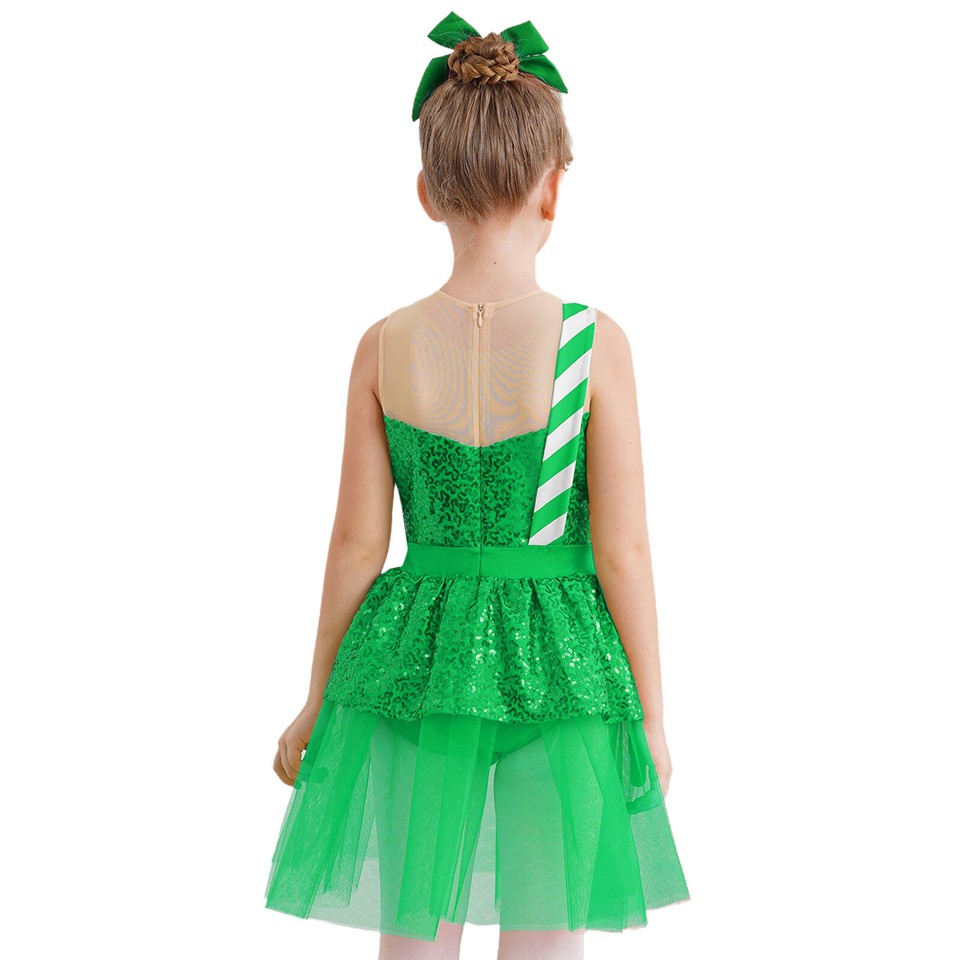 Girl Skirt Christmas Dancewear Party Dress Stage Costume Stripes Dress