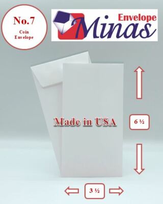 Minas Envelope #7 Coin Envelope, 3 1/2 X 6 1/2, White, 24lb, Gum Flap, 500/Box