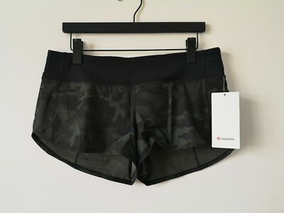 NWT LULULEMON Speed Up Low Rise 2.5'' Lined Shorts 10 ICMI/BLK Black Green Camo