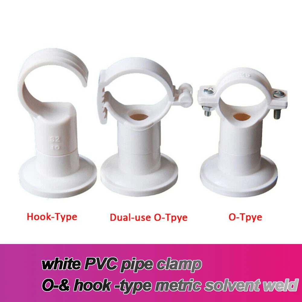 Pipe Clamp 20mm to 40mm PVC Plastic Pipe Clip Tube Holder O & Hook