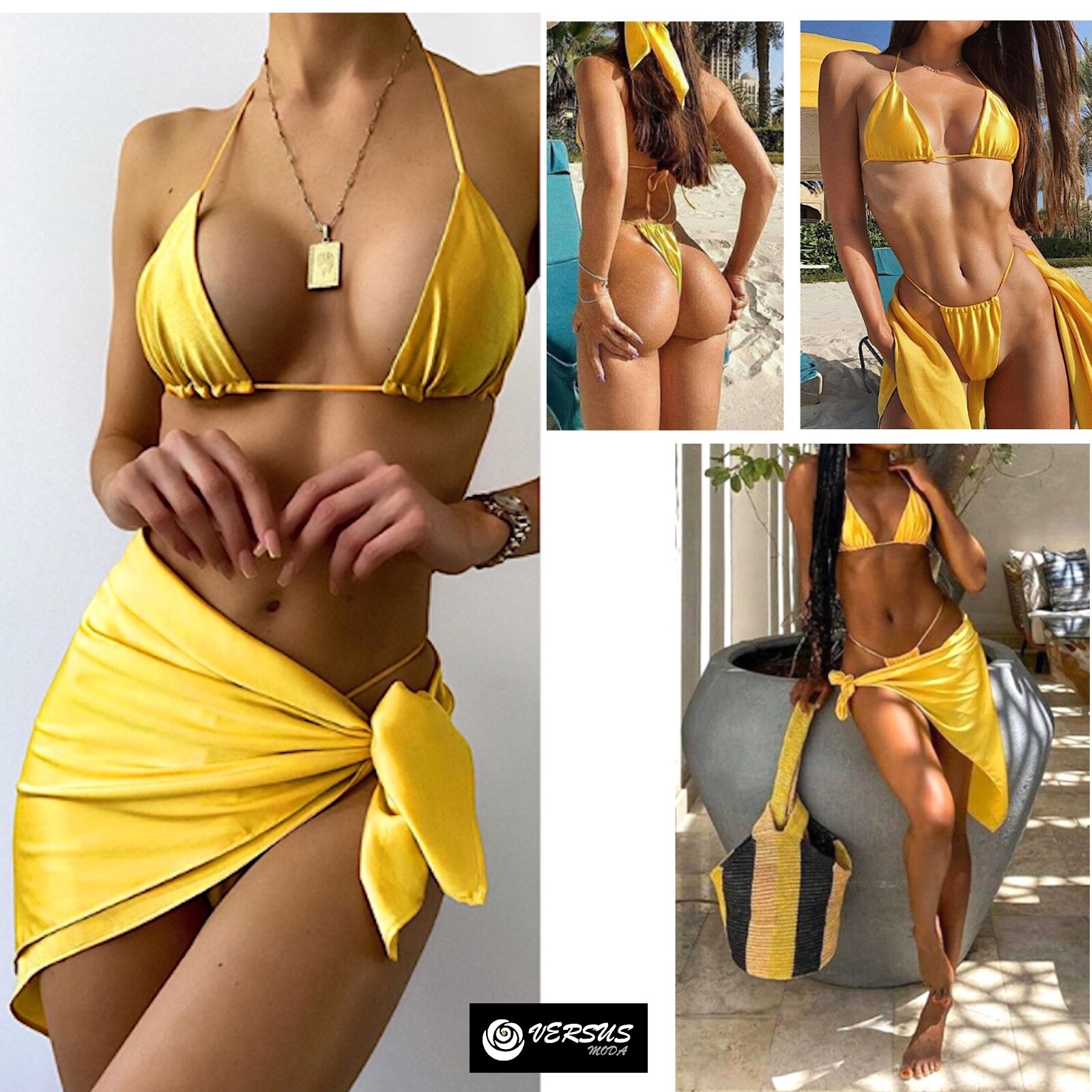 Image 01 - Costume Brésilien Femme Bikini avec Paréo Maillot de Bain Femme 3 pièces 550147