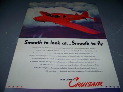 1945 BELLANCA CRUISAIR ''SMOOTH TO FLY...''..1-PAGE SALES AD..(500X)
