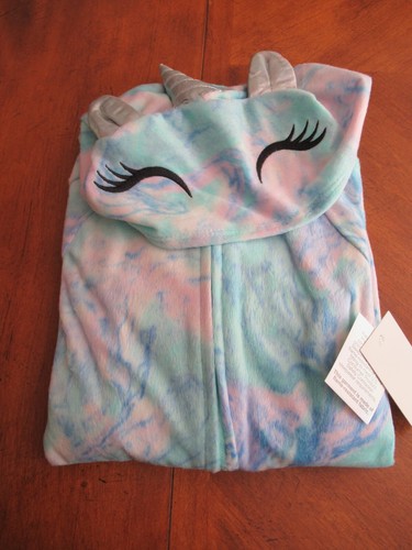 Fleece One-Piece Pajamas Size 6 7 8 14/16 Blanket Sleeper Union Hooded Unicorn - Picture 2 of 10