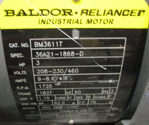 Baldor BM3611T Brake Motor w/ Stearns Brake 3HP 1725RPM 3PH 1-1/8" Shaft Dia NOS - Picture 6 of 11
