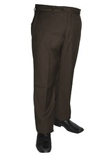 Mens Brown Poly Rayon Dress Pants ZRA Slacks Flat Front Trousers Sizes 28 to 52