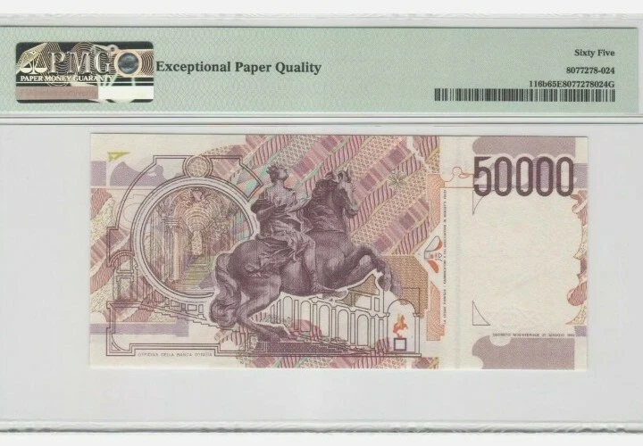 1992 ITALY 50000 lire PMG65 EPQ GEM UNC  {P-116b} - Image 2 of 2