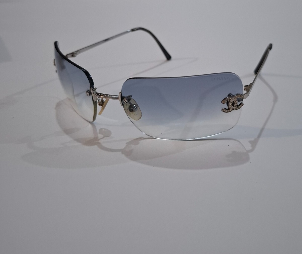 Vintage Y2K Chanel Sunglasses 4107-D Rimless with Crystal CC