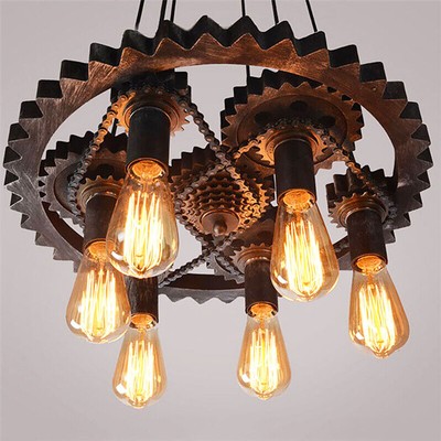 Vintage Gearworks Iron Chandelier Industrial Loft Pendant Lamp with 6 Lights