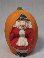 vintage Halloween painted Paper Mache Witch Pumpkin decoration candy container