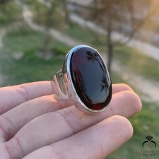 Casual Dark Red Aqeeq Ring 925 Sterling Silver Yemeni Agate Jewelry
