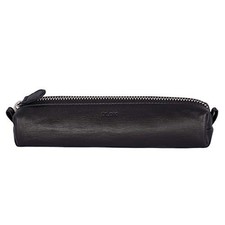 Leather Zippered Fountain Ballpoint Rollerball Pens and Pencils Case Black