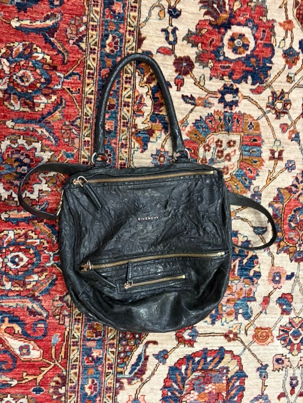 Givenchy Pandora Medium Satchel Black Wrinkled Leather Crossbody Italy