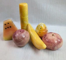 Vintage Italian Alabaster Marble Carved Stone Fruit Lot of 6 Possibly Onyx
