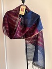 NWT Handwoven FabIndia 100% Silk Dupatta Stole Scarf cobalt blue magenta w zari — photo 5