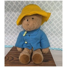 Vintage 1975 Paddington Bear Plush Yellow Hat Blue Duffle Coat Stuffed Animal