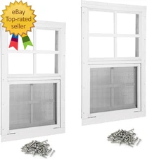 Shed Windows 2 Pack 18" W X 27" H Flush Mount White Window with Tempered Glass
