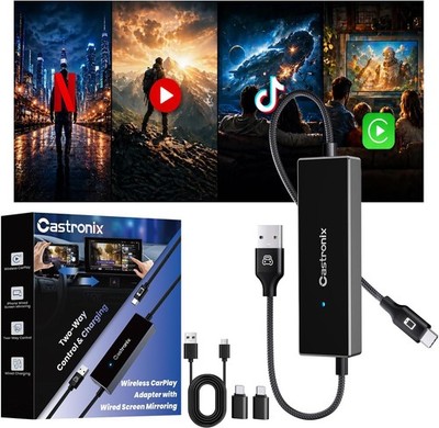 Castronix 4-in-1 Wireless CarPlay Adapter Screen Mirroring Charging Wired Cars