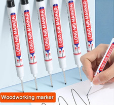 10Pcs Black Deep Hole Long Nib Marker Pen Set waterproof Metal Woodworking Tool