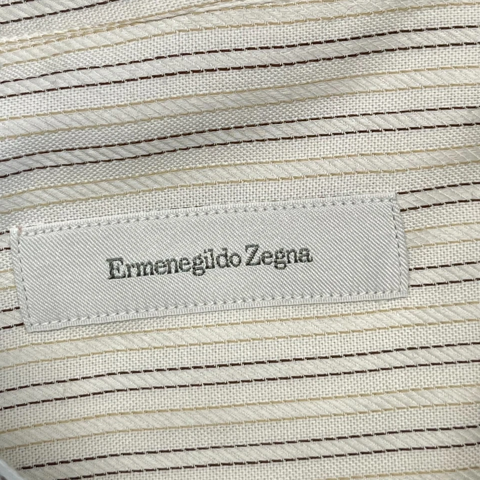 Camisa de Vestir Ermenegildo Zegna Hombres 41 16 100% Algodón Blanco Beige Bolsillo a Rayas Foto 2 de 4