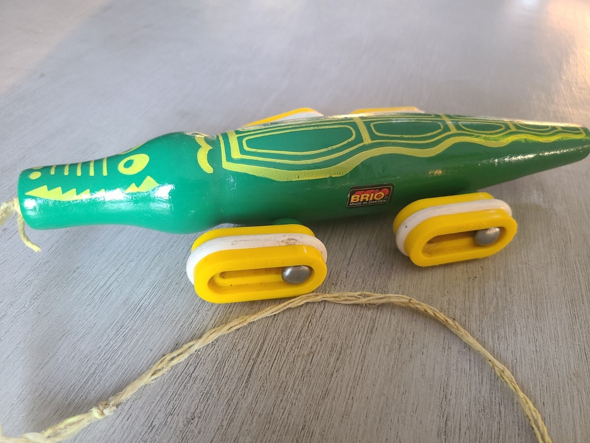 Vintage Rare BRIO Crocodile Pull Toy Wood Alligator Sweden Toddler