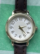 Gold Tone White Dial Brown Band Women s Quartz Watch